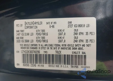 2006 Dodge Dakota St z USA, uszkodzony, nr VIN 1D7HE22K36S702296